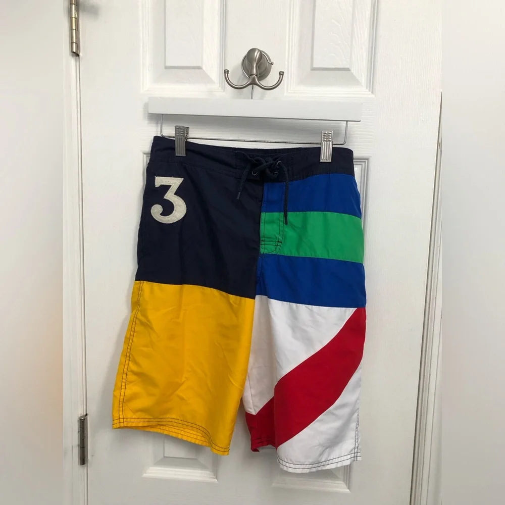 Polo Ralph Lauren Boys Size L 14 16 Colorblock Swim Trunks Bathing Suit Multi